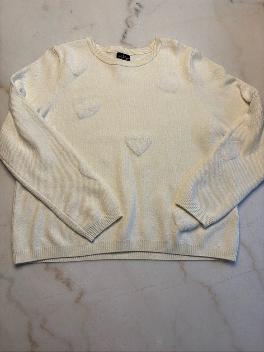 Heart-Appliqué Crewneck Sweater in Cream